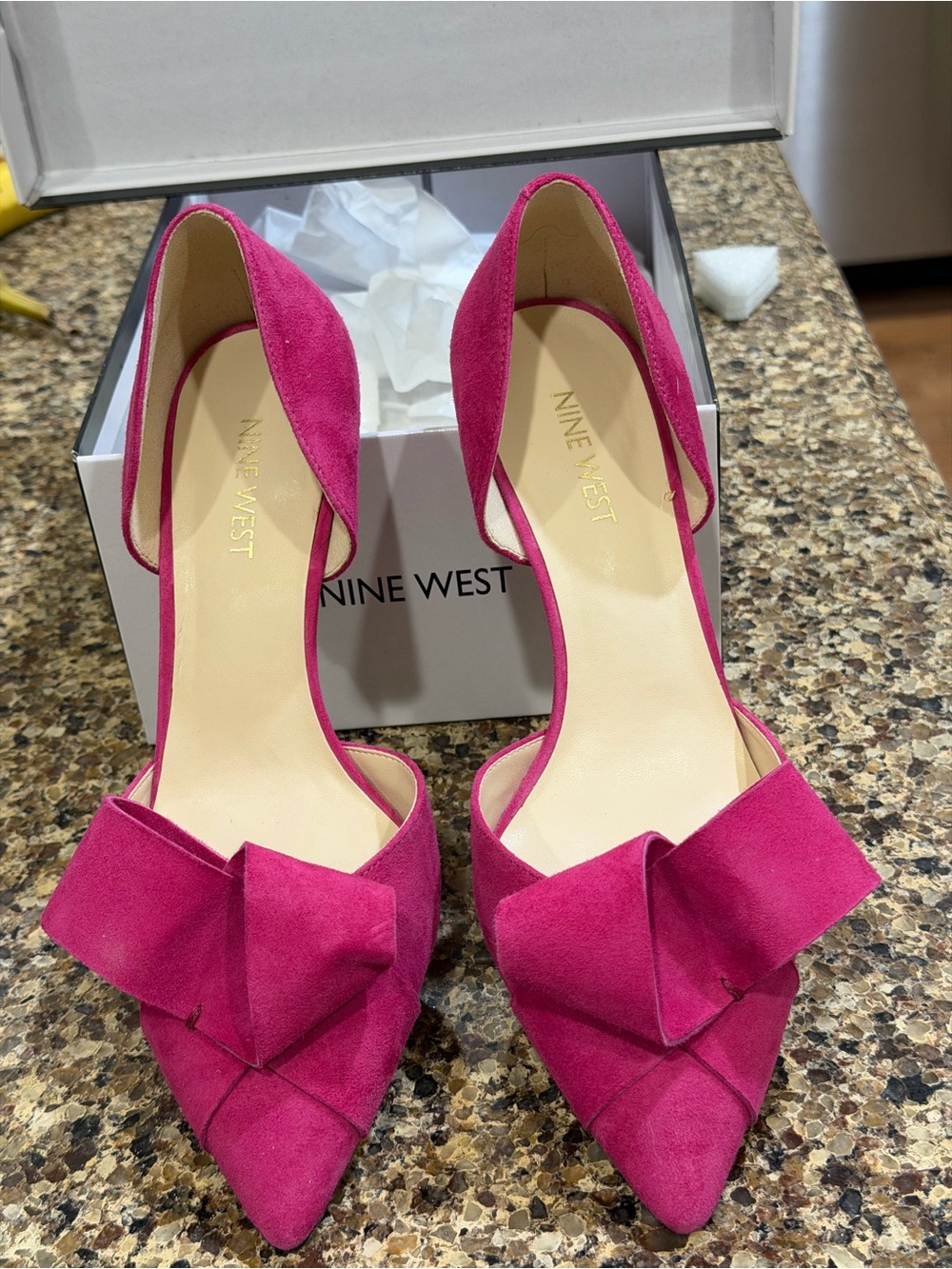 Nine West Fuchsia Suede D'Orsay Pointed-Toe Pumps with Bow